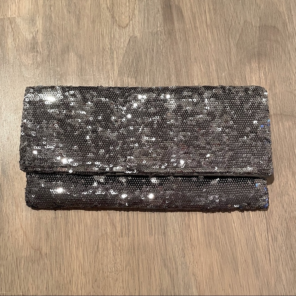 BCBGMaxAzria Silver Sequenced/Beaded Clutch